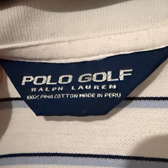 Polo Golf Ralph Lauren White and Navy Striped Polo Shirt - Picture 2 of 5